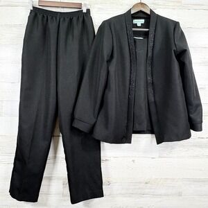 Sara Morgan Haband Womens 3‎ Piece Pant Set Black Embellished Jacket Tank Size S